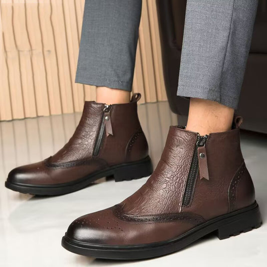 Zapatos de cuero de caña alta Zapatos que aumentan la altura 46 Botines Brogue de moda