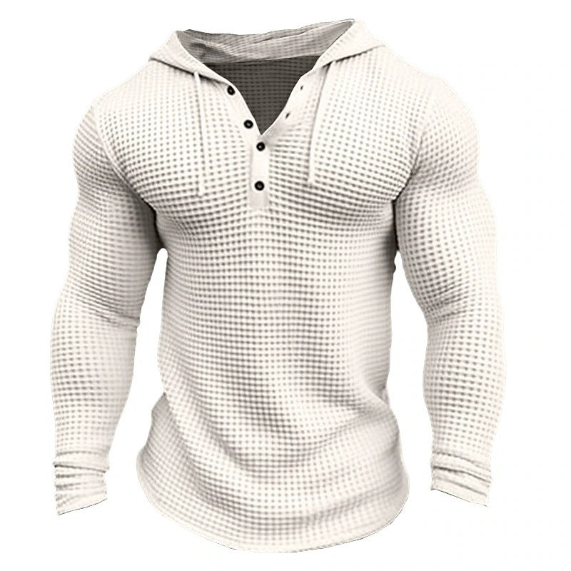 Jersey informal para hombre, camiseta de manga larga, Tops ajustados Waffler, sudadera de Color sólido, ropa de calle cómoda para exteriores, S-3XL