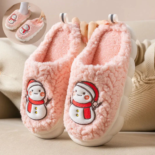 Lindas zapatillas de muñeco de nieve invierno interior cálido felpa suela gruesa antideslizante casa zapatilla zapatos