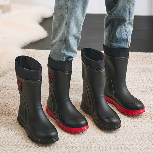 Botas de lluvia térmicas para hombre, tubo medio alto de algodón fijo