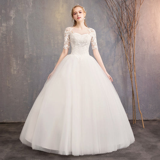 Vestido de novia para estudio fotográfico, nuevo, de moda, ajustado, con encaje, manga media, talla grande