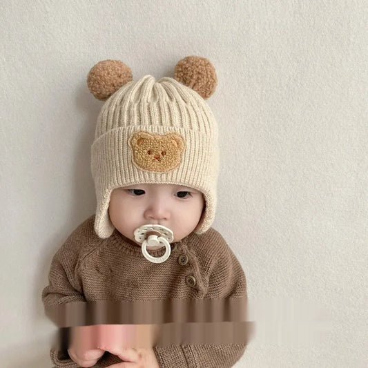 Gorro con orejeras de oso lindo de lana para bebé