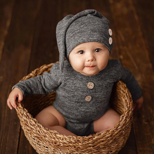 Bébé Photo Vêtements Accessoires Bouton Chapeau Deux Ensembles