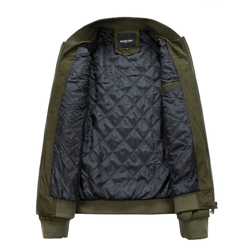 Chaqueta de ante con cuello alto para hombre Ropa con bolsillo con cremallera doble para hombre