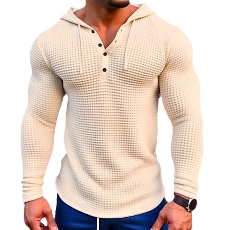 Jersey informal para hombre, camiseta de manga larga, Tops ajustados Waffler, sudadera de Color sólido, ropa de calle cómoda para exteriores, S-3XL
