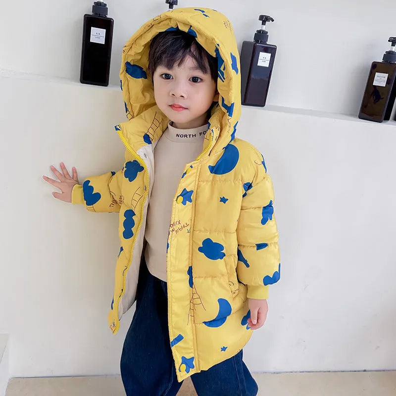 Chaqueta de plumón para niños de nuevo estilo, largo medio, bonito algodón