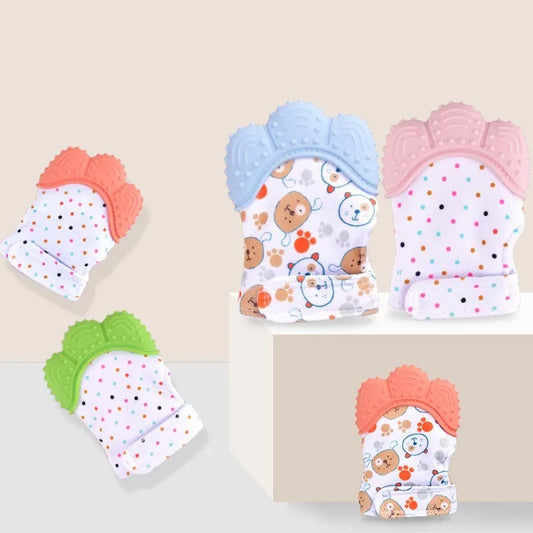 Guantes molares de silicona antimordeduras para dentición de bebé, juguetes con sonido para niños