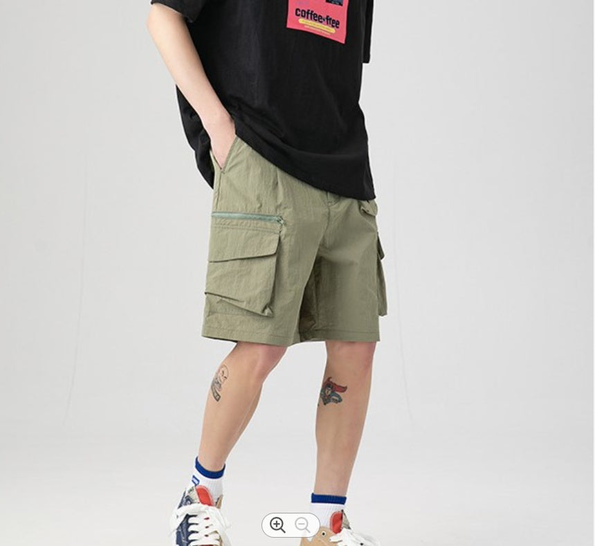 Multi-pocket Straight Casual Loose Zipper Cargo Shorts Men's Five-point Pants