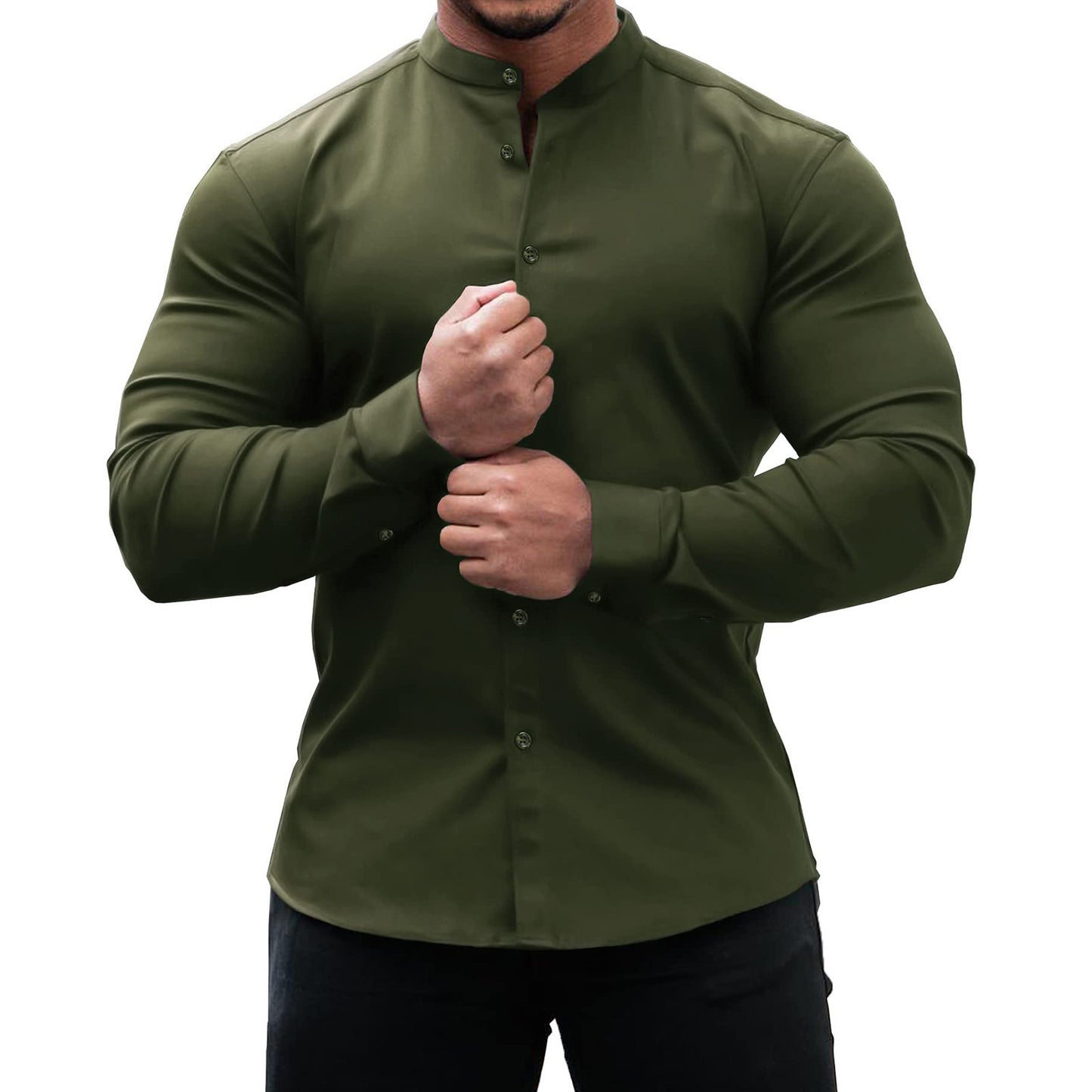 Camisa de manga larga para hombre, Tops informales con botones, ropa informal de Color sólido para hombre