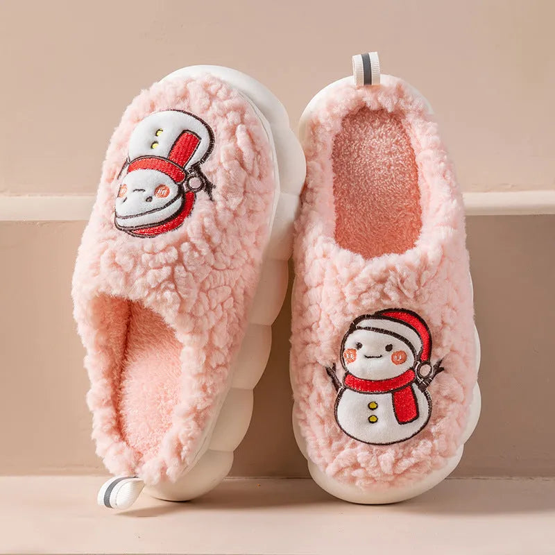 Lindas zapatillas de muñeco de nieve invierno interior cálido felpa suela gruesa antideslizante casa zapatilla zapatos