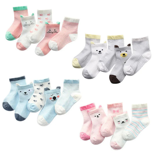 Calcetines para niños Pack de 5 colores Calcetines de algodón transpirables de verano para niños y niñas