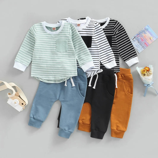 Ensemble de t-shirts à manches longues rayées col rond pour enfants