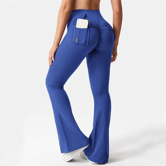 Pantalones de entrenamiento elásticos de cintura alta con bolsillo de carga para mujer, para verano, para yoga, correr, levantamiento de cadera