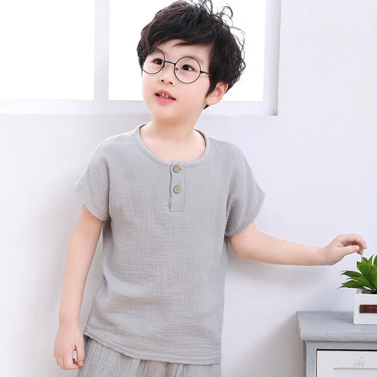 Camiseta niño manga corta algodón y lino