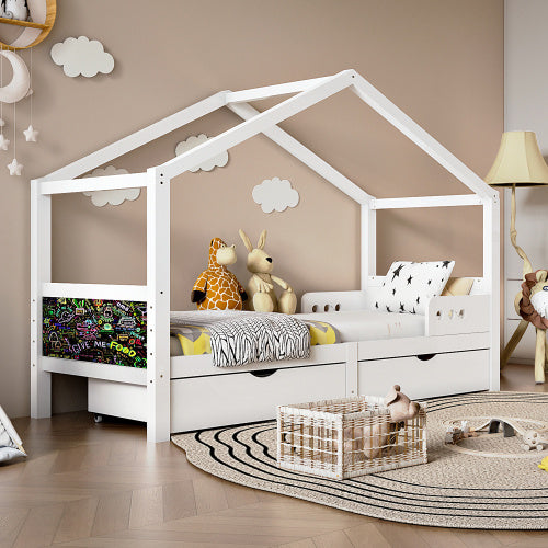 Cama infantil de madera maciza con cajones dobles