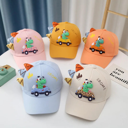 Gorra con visera de coche de dinosaurio, bordado de niños y niñas de estilo coreano