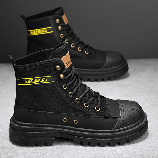 Botas de moto de trabajo de todo fósforo para hombre, deportivas informales de lona de suela gruesa