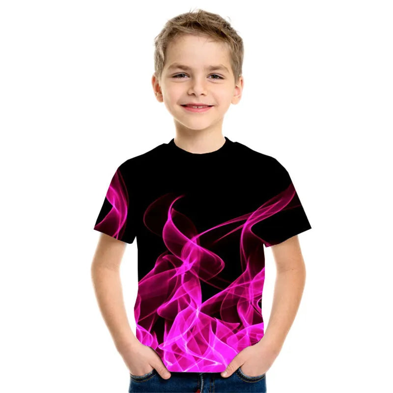 Camiseta de manga corta con estampado 3D de llamas de tres colores para niño nueva