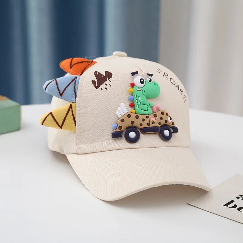 Gorra con visera de coche de dinosaurio, bordado de niños y niñas de estilo coreano