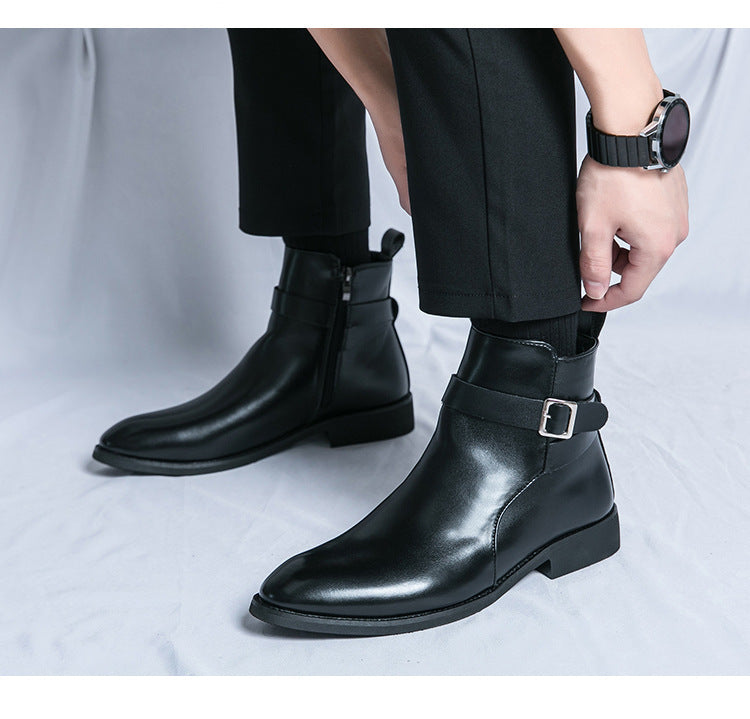 Zapatos de cuero de caña alta de moda de estilo británico para hombres Botas Martin de media caña con cremallera lateral