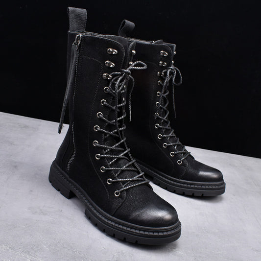 Botas Martin con punta redonda y tubo medio, botas de cuero, botas de vaquero para hombre