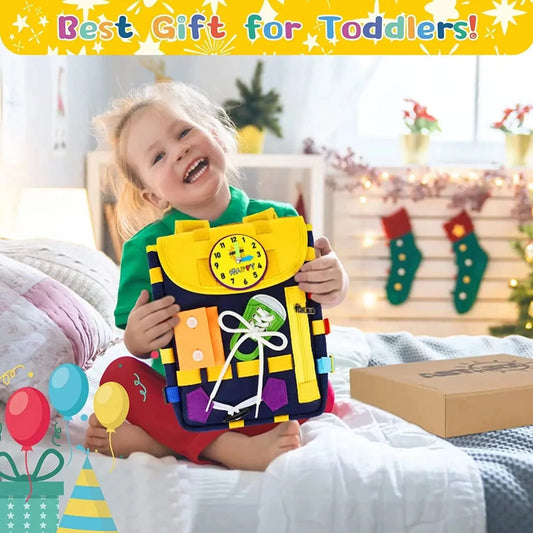 Sac à dos avec boucles et jouets d'activité d'apprentissage pour les tout-petits développent des compétences de base
