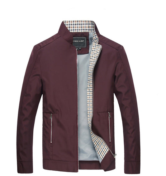 J16-Chaqueta de primavera y otoño para hombre, abrigo fino informal de negocios de mediana edad, chaqueta con cuello levantado