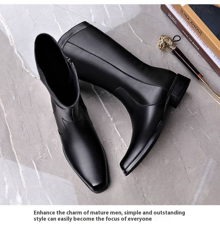 Botas de cuero de caña alta de negocios con punta puntiaguda para hombre