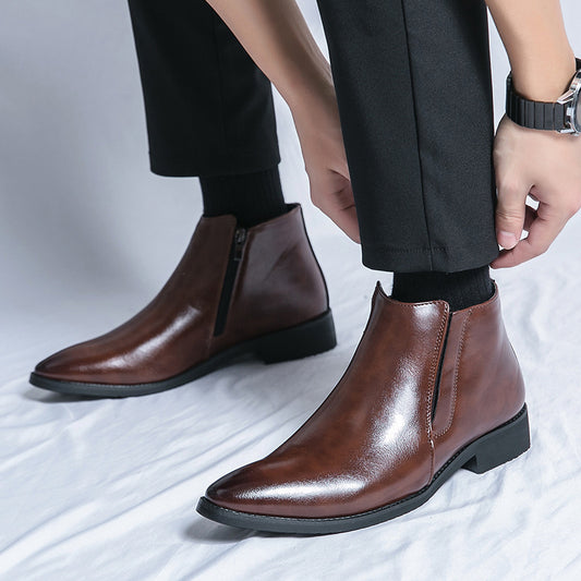 Zapatos de cuero de caña alta Botas de tobillo para ropa de trabajo británica con cremallera lateral para hombres