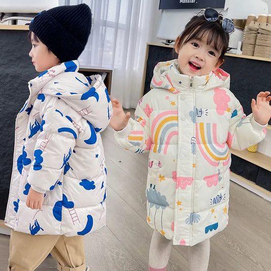 Chaqueta de plumón para niños de nuevo estilo, largo medio, bonito algodón