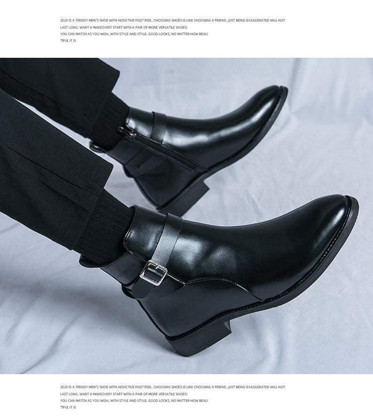 Zapatos de cuero de caña alta de moda de estilo británico para hombres Botas Martin de media caña con cremallera lateral