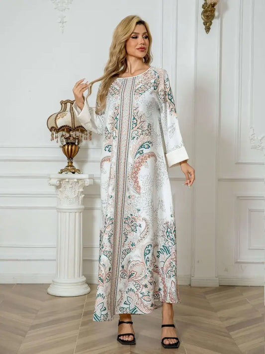 Vestido caftán largo con estampado de leopardo para mujer
