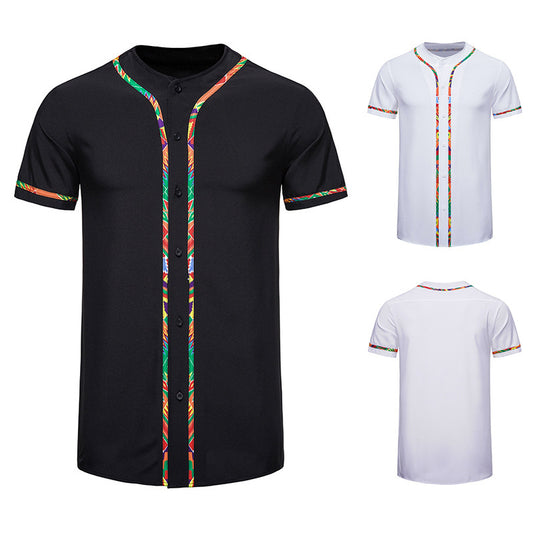 Men's Short-sleeved Shirt Multicolor Printing Round Neck