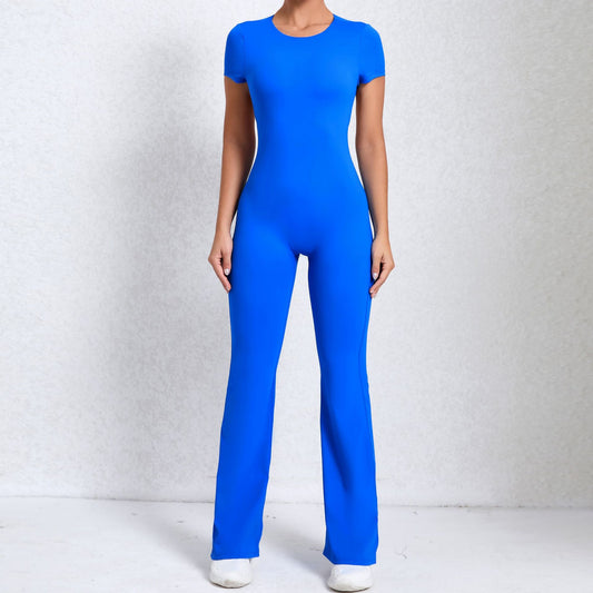Mono deportivo de fitness para yoga, exterior, de manga corta y espalda descubierta con tacto nude