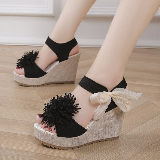 Sandalias de talla grande para mujer con plataforma, cuña y punta abierta, estilo coreano.