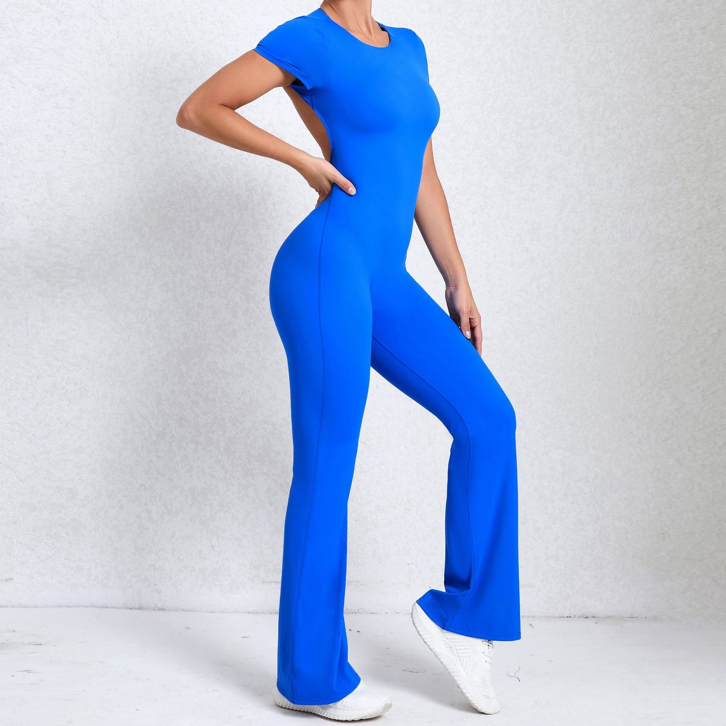 Mono deportivo de fitness para yoga, exterior, de manga corta y espalda descubierta con tacto nude
