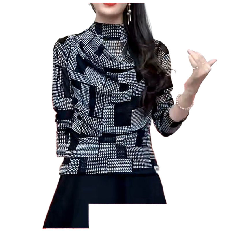 Camiseta interior de mujer con cuello medio alto, manga larga, moderna y elástica que disimula la grasa.