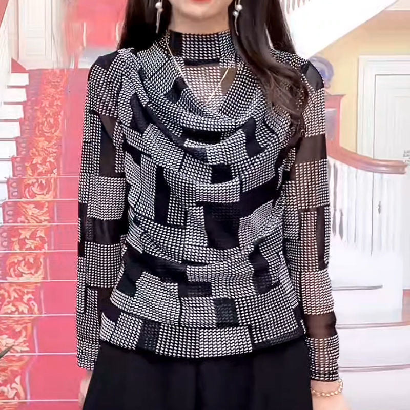 Camiseta interior de mujer con cuello medio alto, manga larga, moderna y elástica que disimula la grasa.