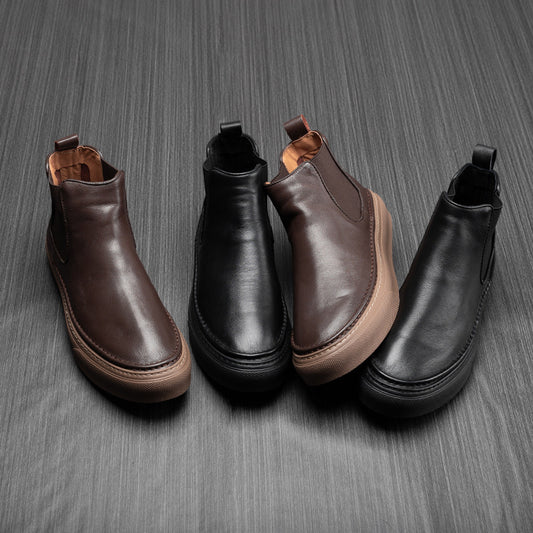 Zapatos de cuero de caña alta de estilo británico de lana para hombre