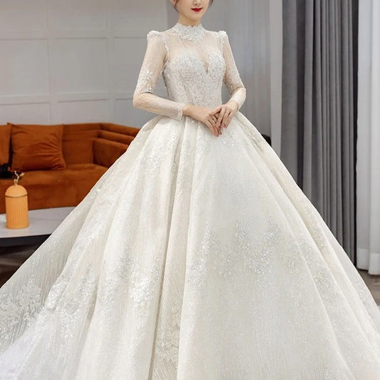 Vestido de novia ligero vintage francés de manga larga