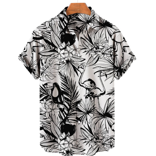 Camisa hawaiana con estampado digital 3D de animales del bosque tropical para hombre