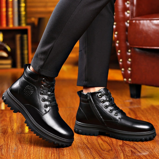 Zapatos de algodón de invierno Lana espesada de cuero para hombres