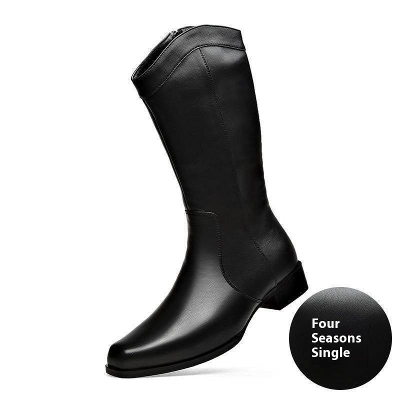 Botas de cuero de caña alta de negocios con punta puntiaguda para hombre