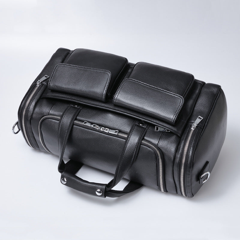 Bolso de mano de cuero para hombre, de gran capacidad, para viajes cortos.