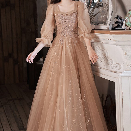 Vestido de noche para anfitriona de banquete, dama de honor, mangas largas
