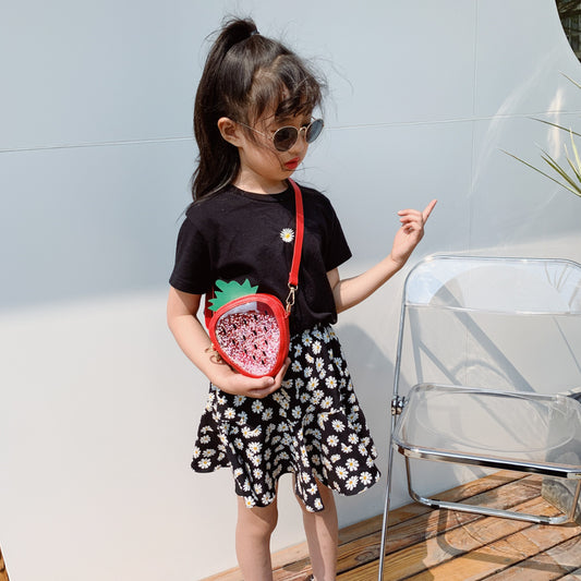 Bolso de verano para niños con diseño de piña y fresa, de un solo hombro