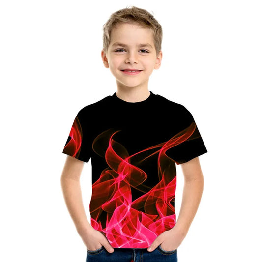 Camiseta de manga corta con estampado 3D de llamas de tres colores para niño nueva
