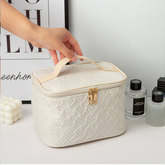 Bolsa de maquillaje portátil de viaje de gran capacidad blanca