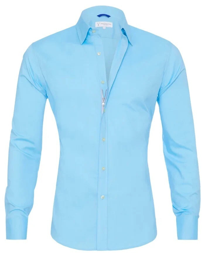 Camisa de manga larga con cremallera y tops con solapa de moda con diseño de botones para ropa de hombre