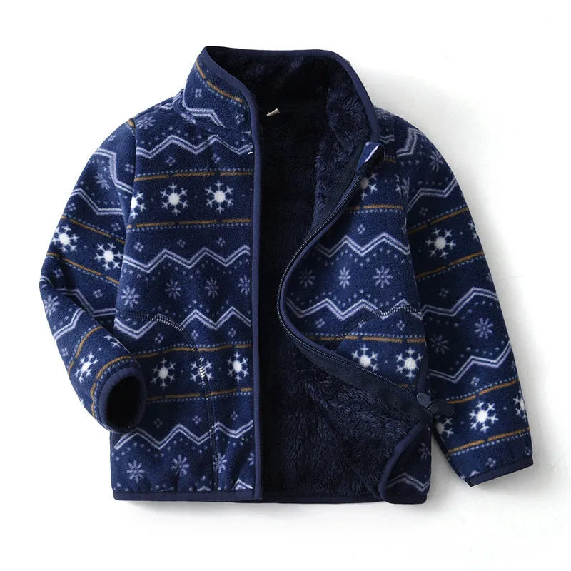 Chaqueta de dibujos animados de forro polar estampada para niños más terciopelo